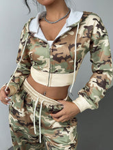 2pcs Women Camouflage Print Hoodie And Sweatpants Set